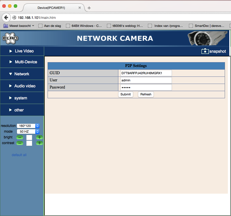 screenshot of the P2P interface in the web interface