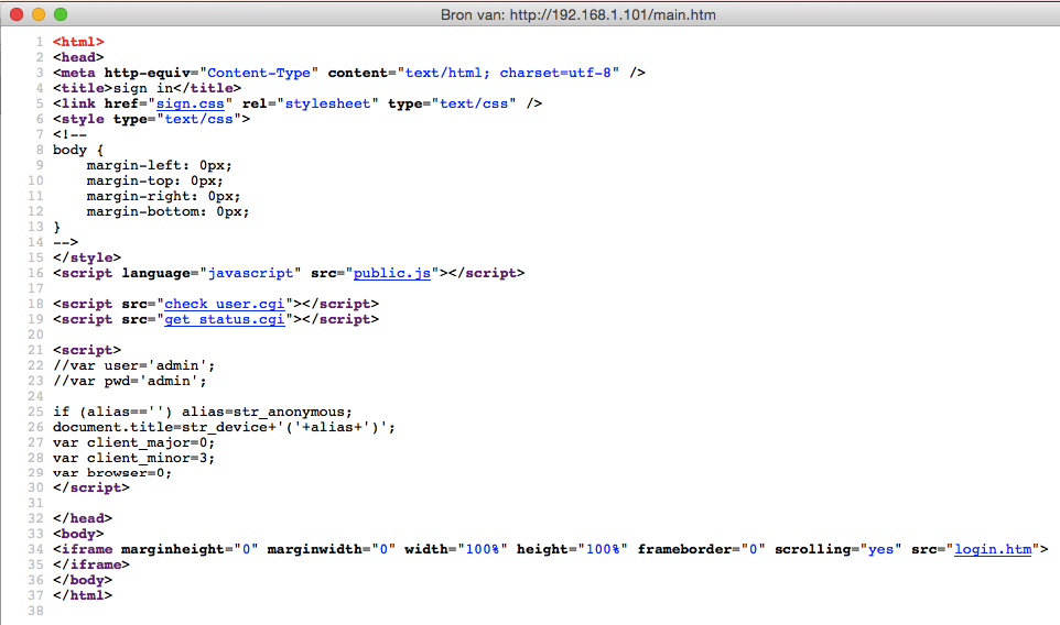 screenshot of IP camera login source code
